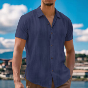 Men's Linen Lapel Fashion Short Sleeve Shirt
