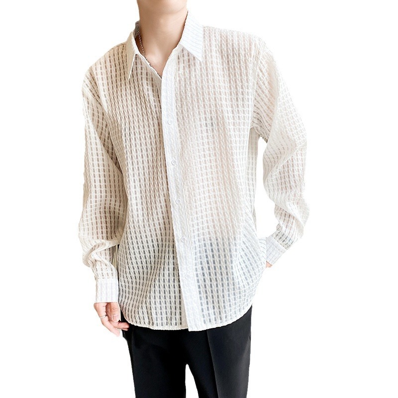 Loose Draping Inner White Plaid Shirt - Image 2