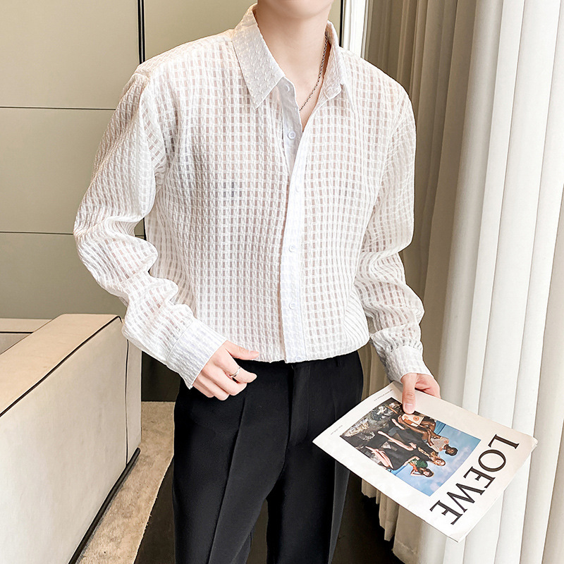 Loose Draping Inner White Plaid Shirt - Image 6