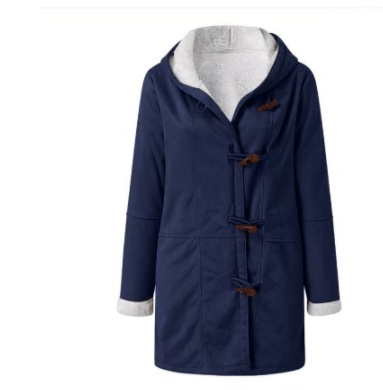 Winter Button Coat Fashion Warm Hooded Jacket With Pockets Women's Clothing - Image 2