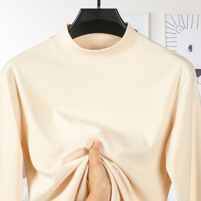 Men's Solid Color Threaded Velvet Half High Neck T-shirt - Image 3