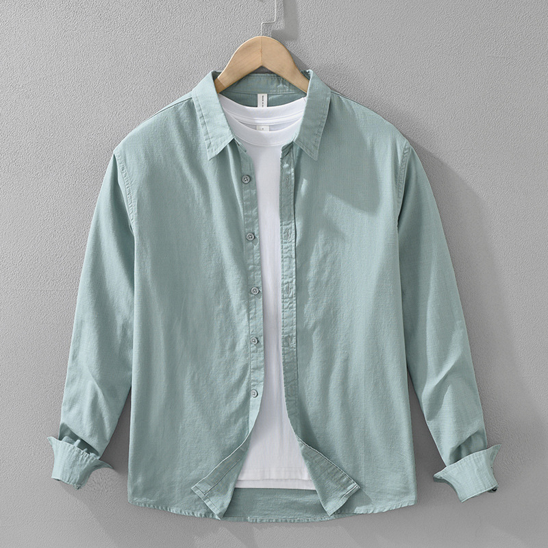 Men's Japanese Cotton Linen Long Sleeve Blouse Fashion All-matching - Image 4