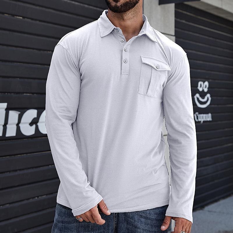 Lapel European And American Men's Shirt Solid Color Long Sleeve - Image 5