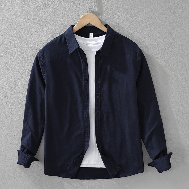 Men's Japanese Cotton Linen Long Sleeve Blouse Fashion All-matching - Image 9