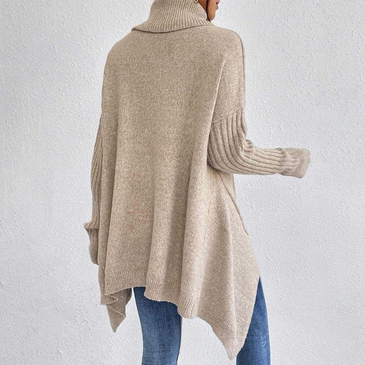 Irregular Turtleneck Sweater Winter Loose Long Sleeve Knitted Tops Leisure Warm Pullover Sweater Women's Clothing - Image 5